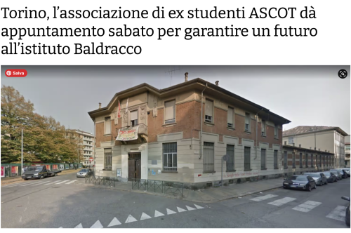 Torino, l’associazione di ex studenti ASCOT dà appuntamento sabato per garantire un futuro all’istituto Baldracco